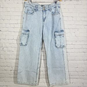 Aeropostale Jeans Women Size 10 R Cargo Light Blue Wide Leg Baggy Loose Skater